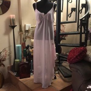 NWT Vintage Chiffon Sequin Sweetheart Pink Long Maxi Nightgown Slip Dress